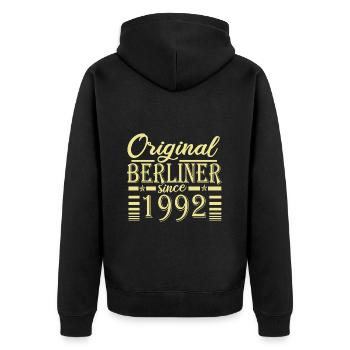berliner original geburtstag 1992 - Unisex Premium Bio Zip Hoodie - Schwarz - Hinten - Nico (187cm)