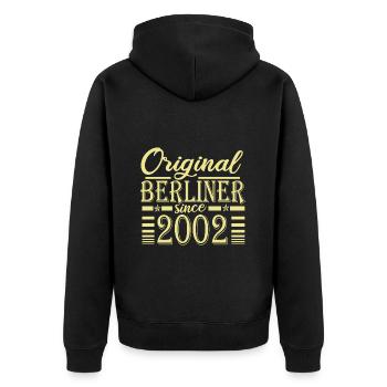 berliner original since 2002 geburtstag - Unisex Premium Bio Zip Hoodie - Schwarz - Hinten - Nico (187cm)