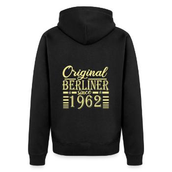 berliner original geburtstag 1962 - Unisex Premium Bio Zip Hoodie - Schwarz - Hinten - Nico (187cm)