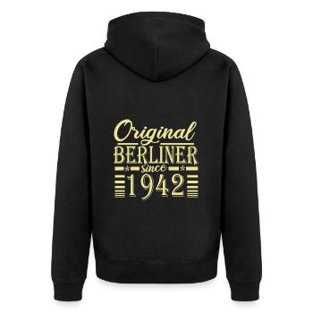 berliner original since 1942 geburtstag - Unisex Premium Bio Zip Hoodie - Schwarz - Hinten - Nico (187cm)