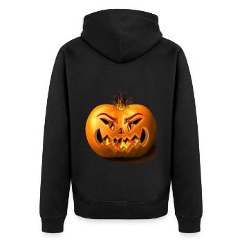 burning pumkin/ Halloween Kürbis - Unisex Premium Bio Zip Hoodie - Schwarz - Hinten - Nico (187cm)