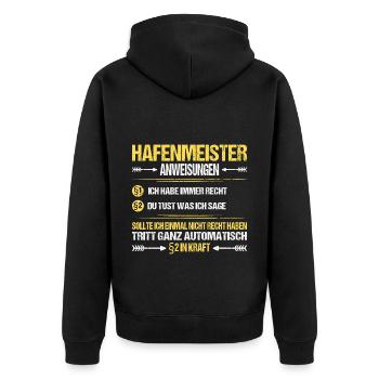 Hafenmeister Hafen Betriebsleiter Anwweisungen - Unisex Premium Bio Zip Hoodie - Schwarz - Hinten - Nico (187cm)