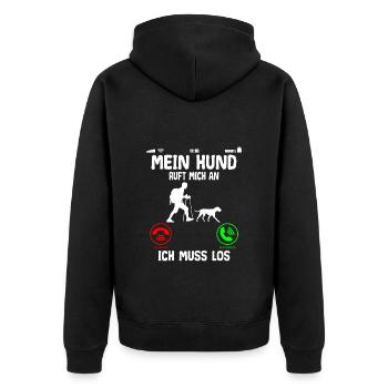 Wandern mit Hund ruft an Spruch Lustig - Unisex Premium Bio Zip Hoodie - Schwarz - Hinten - Nico (187cm)