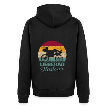 Liegefahrrad Liegerad Fahrrad Flüsterer - Unisex Premium Bio Zip Hoodie - Schwarz - Hinten - Nico (187cm)