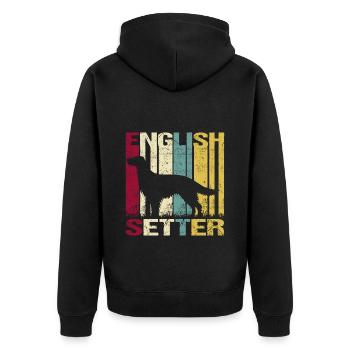 English English Setter Dog Vintage Retro - Unisex Premium Organic Zip Hoodie - black - Back - Nico (187cm)