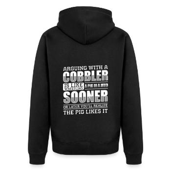Shoemaker Work Boots Cobbler - Unisex Premium Organic Zip Hoodie - black - Back - Nico (187cm)