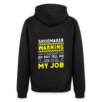Shoemaker Work Craftsman - Unisex Premium Organic Zip Hoodie - black - Back - Nico (187cm)