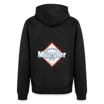 Münster Deutschland Stadt Skyline Heimat Liebe - Unisex Premium Bio Zip Hoodie - Schwarz - Hinten - Nico (187cm)