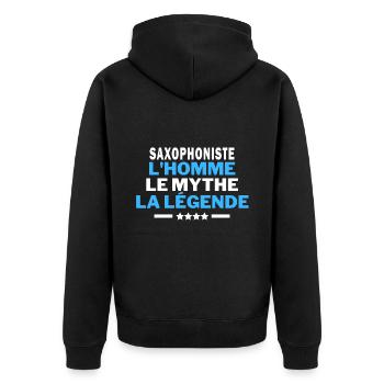 SAXOPHONISTE l'homme le mythe la légende - humour - Veste à capuche bio Premium Unisexe - noir - Dos - Nico (187cm)