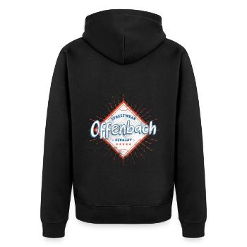Offenbach Deutschland Stadt Skyline Heimat Liebe - Unisex Premium Bio Zip Hoodie - Schwarz - Hinten - Nico (187cm)