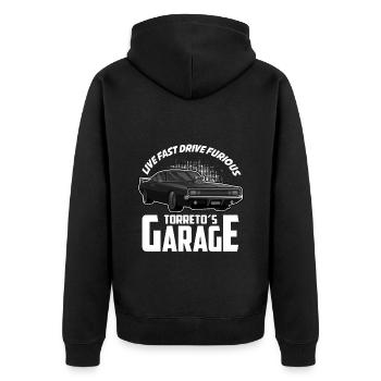 Toretto's Garage | Tuner Workshop - Unisex Premium Organic Zip Hoodie - black - Back - Nico (187cm)