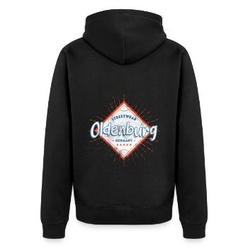 Oldenburg Deutschland Stadt Skyline Heimat Liebe - Unisex Premium Bio Zip Hoodie - Schwarz - Hinten - Nico (187cm)