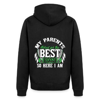 Bester Sohn Mutter Geschenk - Unisex Premium Bio Zip Hoodie - Schwarz - Hinten - Nico (187cm)