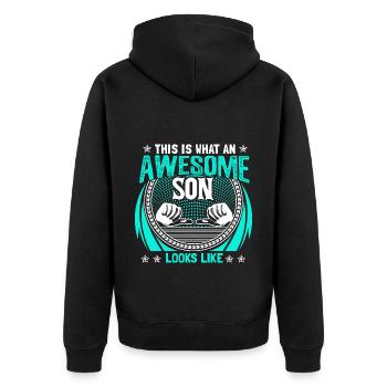 Sohn Vater Junge Geschenkidee - Unisex Premium Bio Zip Hoodie - Schwarz - Hinten - Nico (187cm)