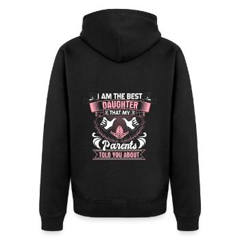 Tochter Liebe Niedlich Geschenk - Unisex Premium Bio Zip Hoodie - Schwarz - Hinten - Nico (187cm)