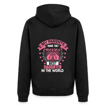 Fille Père Cadeau Drôle - Veste à capuche bio Premium Unisexe - noir - Dos - Nico (187cm)