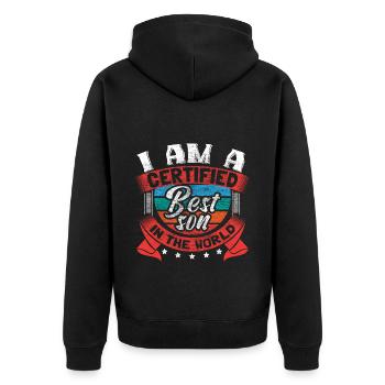 Bester Sohn Vater Geburtstag Geschenkidee - Unisex Premium Bio Zip Hoodie - Schwarz - Hinten - Nico (187cm)