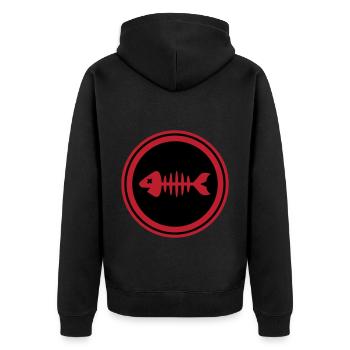 Fisch Symbol Knochen Gräte - Unisex Premium Bio Zip Hoodie - Schwarz - Hinten - Nico (187cm)