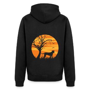 Bardino Majorero Canario Sonne Silhouette - Unisex Premium Bio Zip Hoodie - Schwarz - Hinten - Nico (187cm)