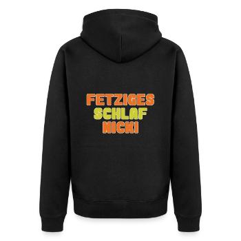 fetziges schlafnicki - Unisex Premium Bio Zip Hoodie - Schwarz - Hinten - Nico (187cm)