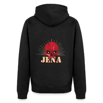 Jena Totenkopf - Unisex Premium Bio Zip Hoodie - Schwarz - Hinten - Nico (187cm)