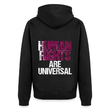 Menschenrechte Katar Flagge Spruch Geschenk - Unisex Premium Bio Zip Hoodie - Schwarz - Hinten - Nico (187cm)