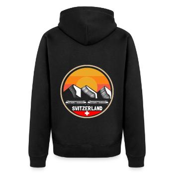 Schweiz Schweizerisch Stolz Geschenkidee - Unisex Premium Bio Zip Hoodie - Schwarz - Hinten - Nico (187cm)