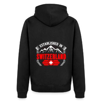 Schweiz Schweizerisch Stolz - Unisex Premium Bio Zip Hoodie - Schwarz - Hinten - Nico (187cm)