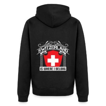 Switzerland Matterhorn origin - Unisex Premium Organic Zip Hoodie - black - Back - Nico (187cm)