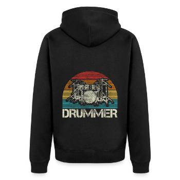 Schlagzeug Trommler Geschenk - Unisex Premium Bio Zip Hoodie - Schwarz - Hinten - Nico (187cm)