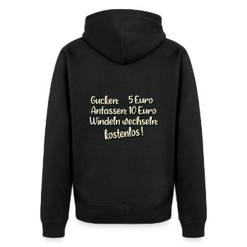 gucken 5 Euro windeln wechseln kostenlos - Unisex Premium Bio Zip Hoodie - Schwarz - Hinten - Nico (187cm)
