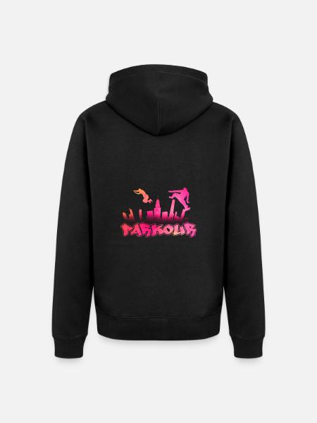 Lyserød parkour - Premium økologisk unisex-hættejakke - sort
