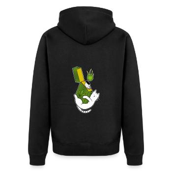 Chatnnabis ganchatman Cannabis-Feuerzeug - Unisex Premium Bio Zip Hoodie - Schwarz - Hinten - Nico (187cm)