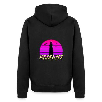 Hiddensee 80s - Unisex Premium Bio Zip Hoodie - Schwarz - Hinten - Nico (187cm)