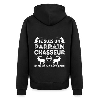 Parrain chasseur humour chasse cadeau - Veste à capuche bio Premium Unisexe - noir - Dos - Nico (187cm)