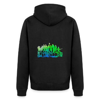 Sportsüchtig - Unisex Premium Bio Zip Hoodie - Schwarz - Hinten - Nico (187cm)