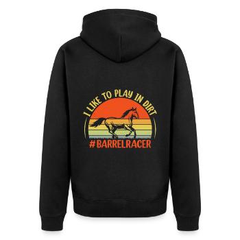 Ich spiele gerne im Dreck - Barrel Equestrians - Unisex Premium Bio Zip Hoodie - Schwarz - Hinten - Nico (187cm)