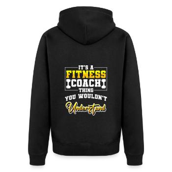 Fitnesstrainer Training - Unisex Premium Bio Zip Hoodie - Schwarz - Hinten - Nico (187cm)