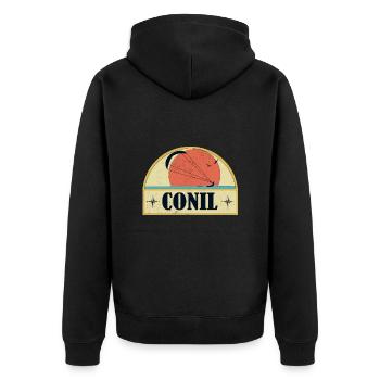 Kitesurfing Conil - Unisex Premium Bio Zip Hoodie - Schwarz - Hinten - Nico (187cm)