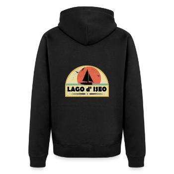 Lago d Iseo - Unisex Premium Bio Zip Hoodie - Schwarz - Hinten - Nico (187cm)