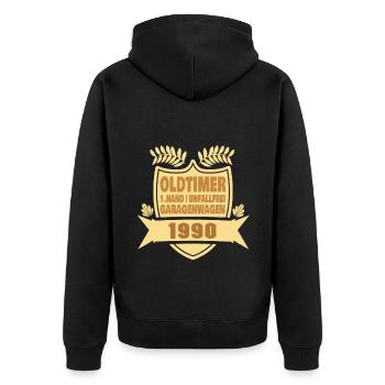 Opa Oma Geschenkidee 1990 - Unisex Premium Bio Zip Hoodie - Schwarz - Hinten - Nico (187cm)