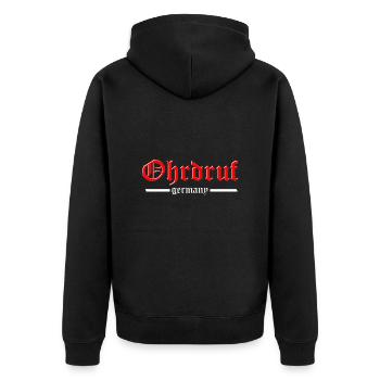 ohrdruf altdeutsche Schrift - Unisex Premium Bio Zip Hoodie - Schwarz - Hinten - Nico (187cm)