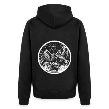 Mountain - Camping Van - (12) - Unisex Premium Organic Zip Hoodie - black - Back - Nico (187cm)