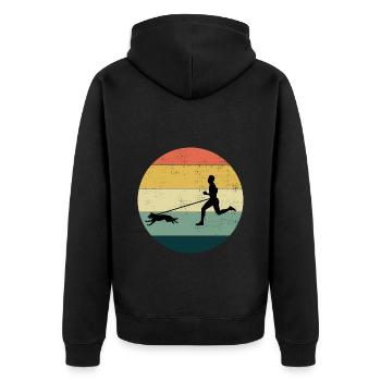 Canicross Trail Running Hund Sport Outdoor Hobby - Unisex Premium Bio Zip Hoodie - Schwarz - Hinten - Nico (187cm)