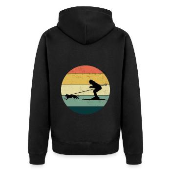 Hund Skijöring Extremsport Skirennen - Unisex Premium Bio Zip Hoodie - Schwarz - Hinten - Nico (187cm)