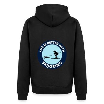 Hund Skijöring Extremsport Skirennen - Unisex Premium Bio Zip Hoodie - Schwarz - Hinten - Nico (187cm)