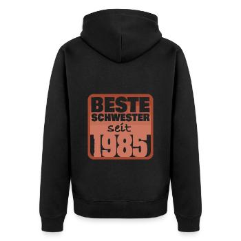 Beste Schwester 1985 - Unisex Premium Bio Zip Hoodie - Schwarz - Hinten - Nico (187cm)
