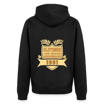 Opa Oma Geschenkidee 1991 - Unisex Premium Bio Zip Hoodie - Schwarz - Hinten - Nico (187cm)