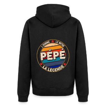 Pepe der Mythos die Legende - Unisex Premium Bio Zip Hoodie - Schwarz - Hinten - Nico (187cm)
