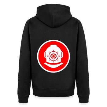 Apnoe Tauchen Kreis - Unisex Premium Bio Zip Hoodie - Schwarz - Hinten - Nico (187cm)